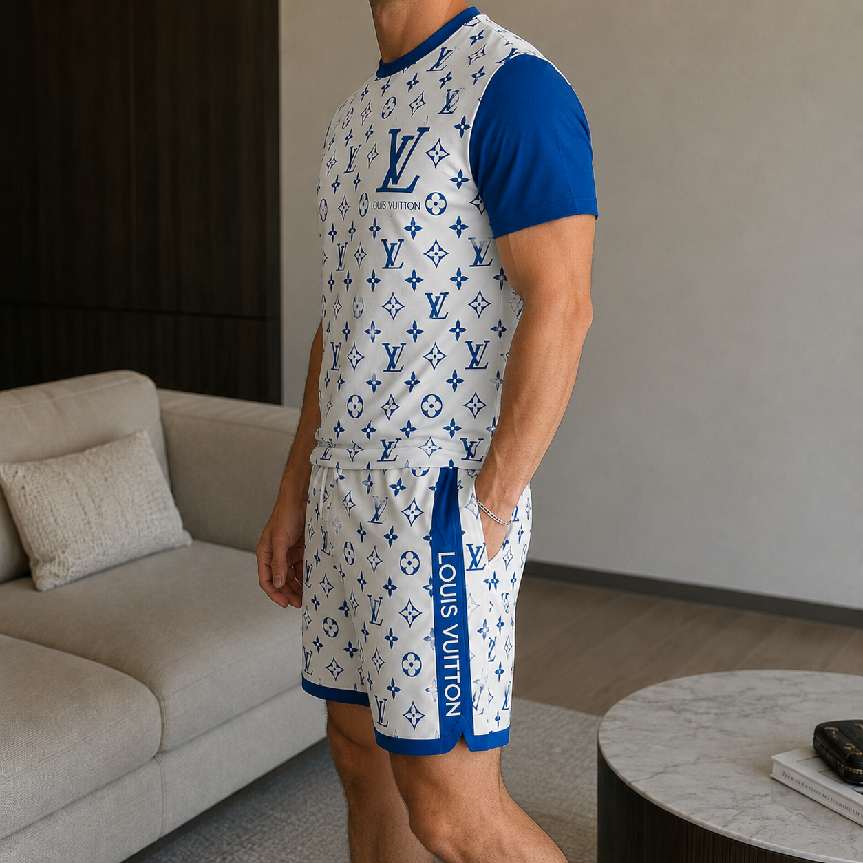 Men's Fashion Printed Short Sleeve Suit 3D1026070814