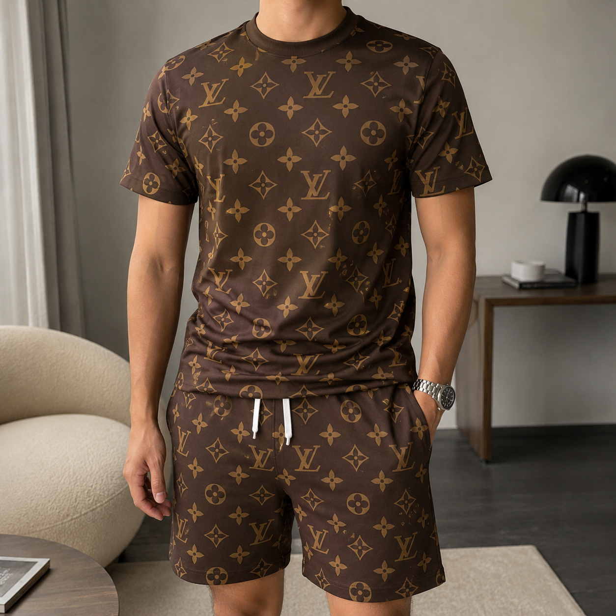 Men's Fashion Printed Short Sleeve Suit 3D1026070815