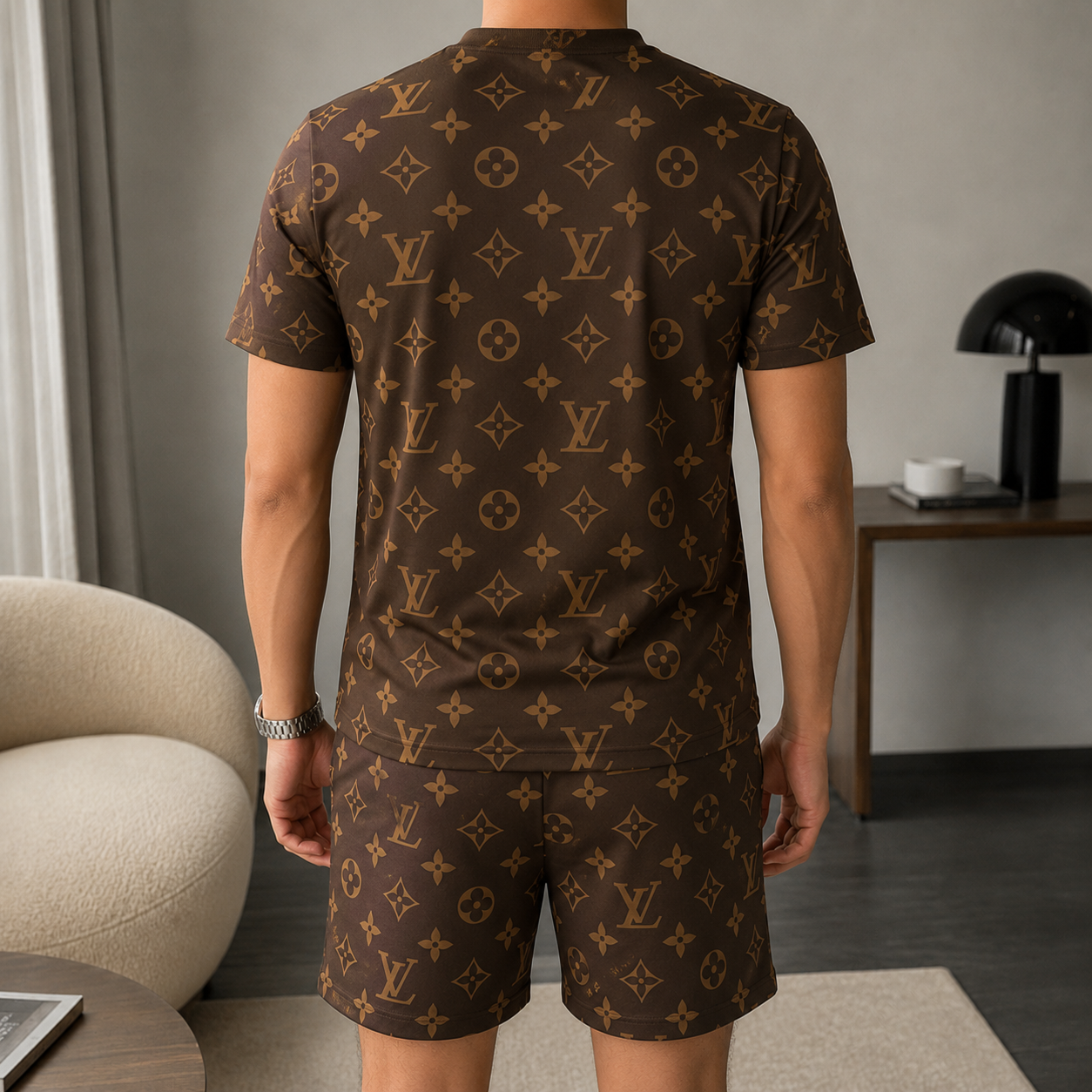 Men's Fashion Printed Short Sleeve Suit 3D1026070815