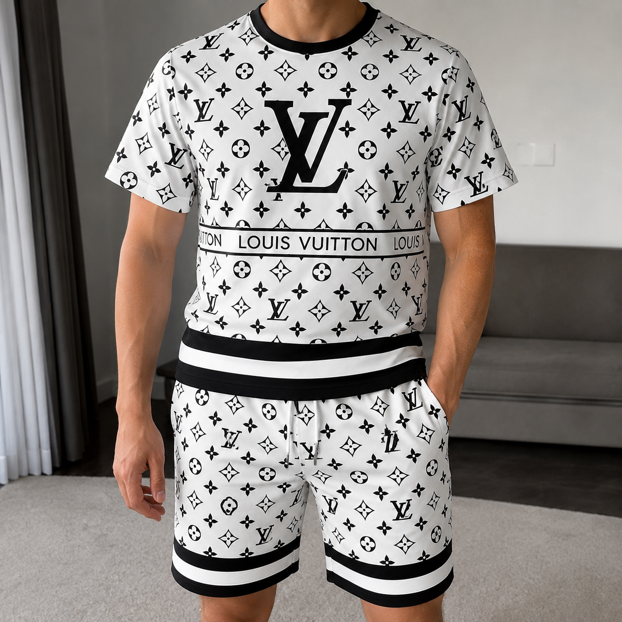Men's Fashion Printed Short Sleeve Suit 3D1026070816