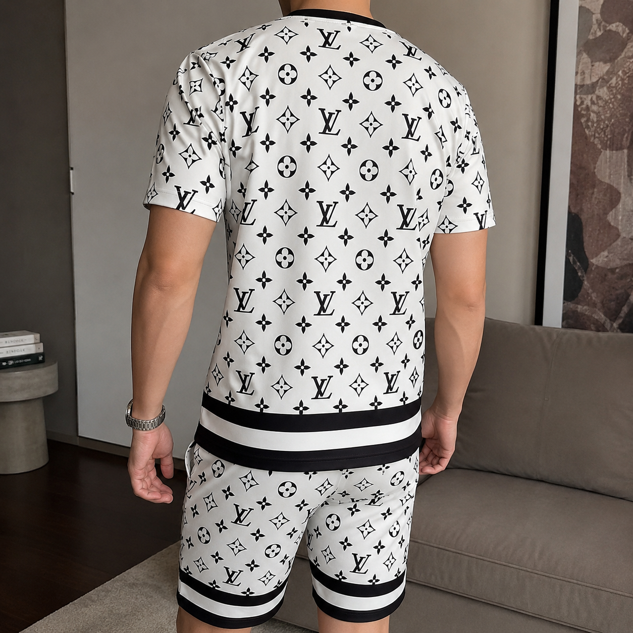 Men's Fashion Printed Short Sleeve Suit 3D1026070816