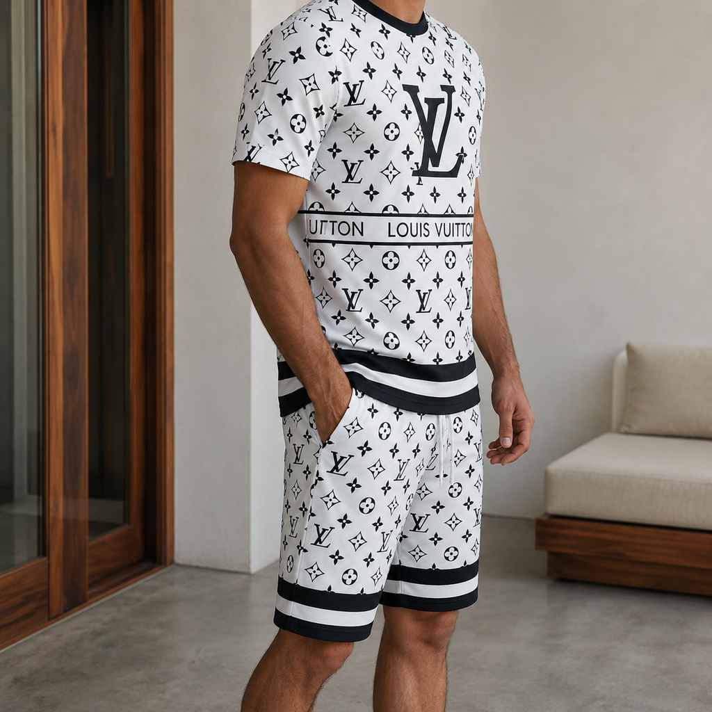 Men's Fashion Printed Short Sleeve Suit 3D1026070816