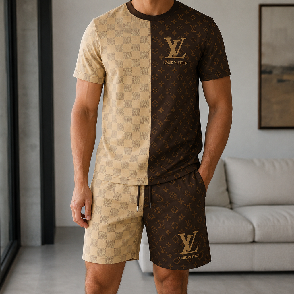 Men's Fashion Printed Short Sleeve Suit 3D1026070817