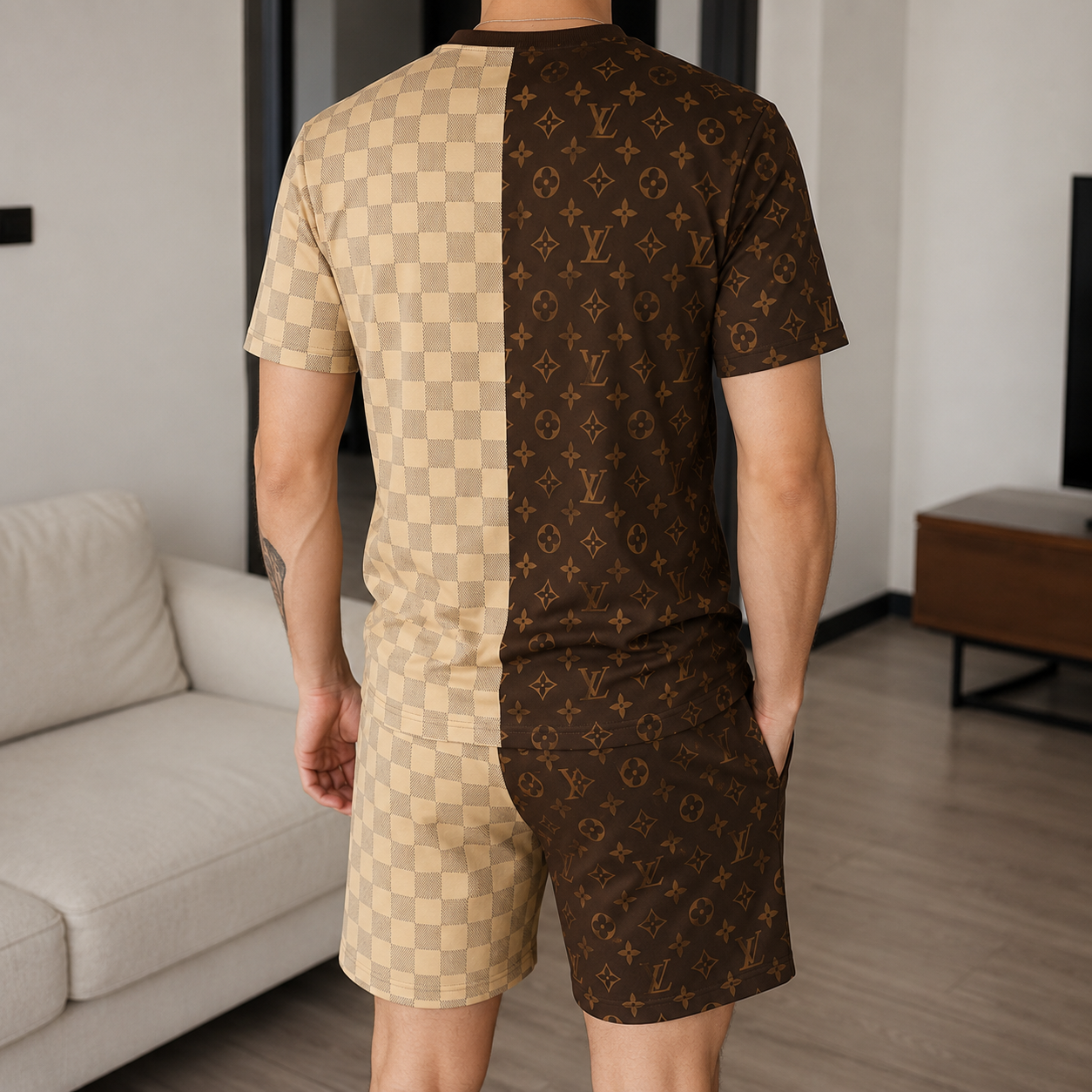 Men's Fashion Printed Short Sleeve Suit 3D1026070817