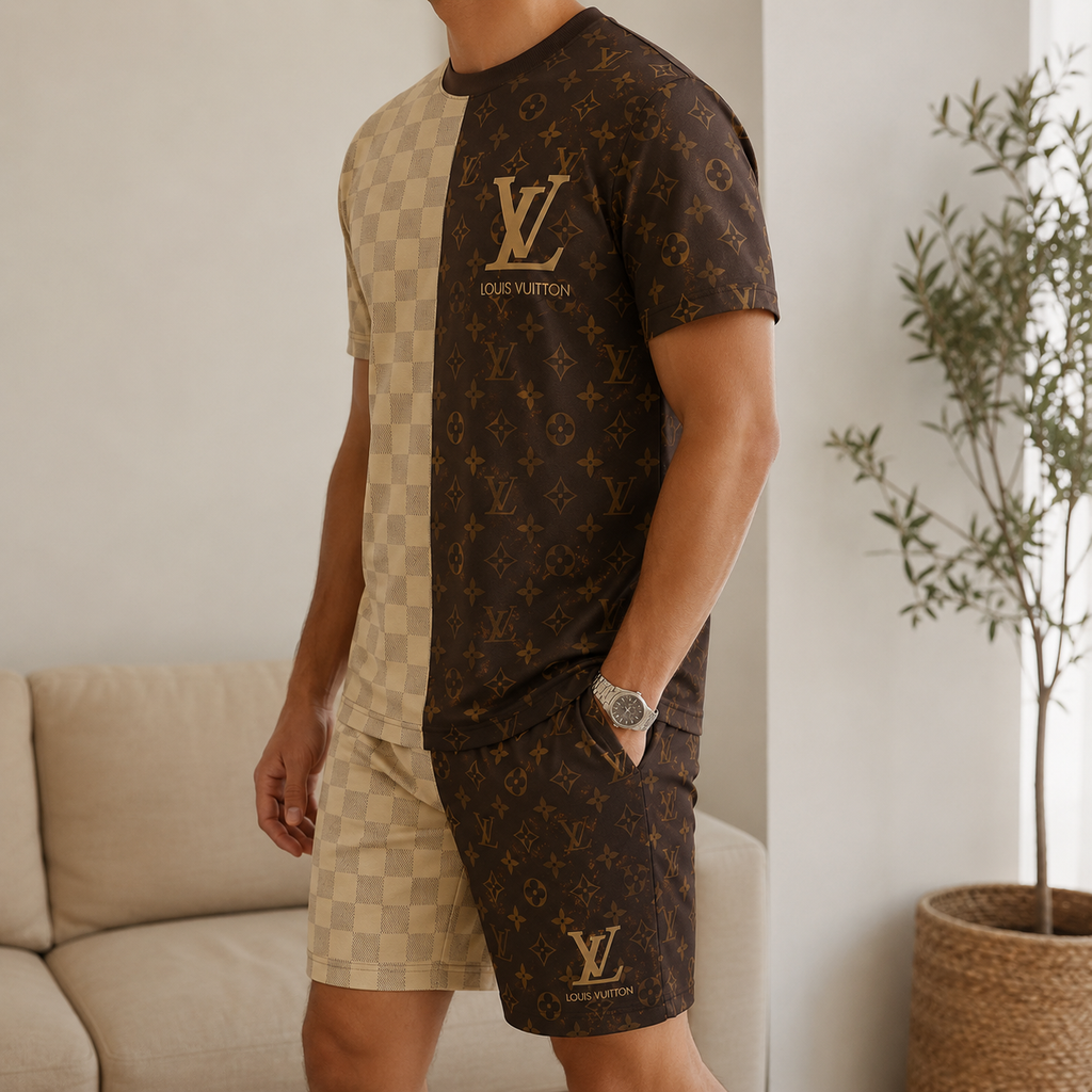 Men's Fashion Printed Short Sleeve Suit 3D1026070817