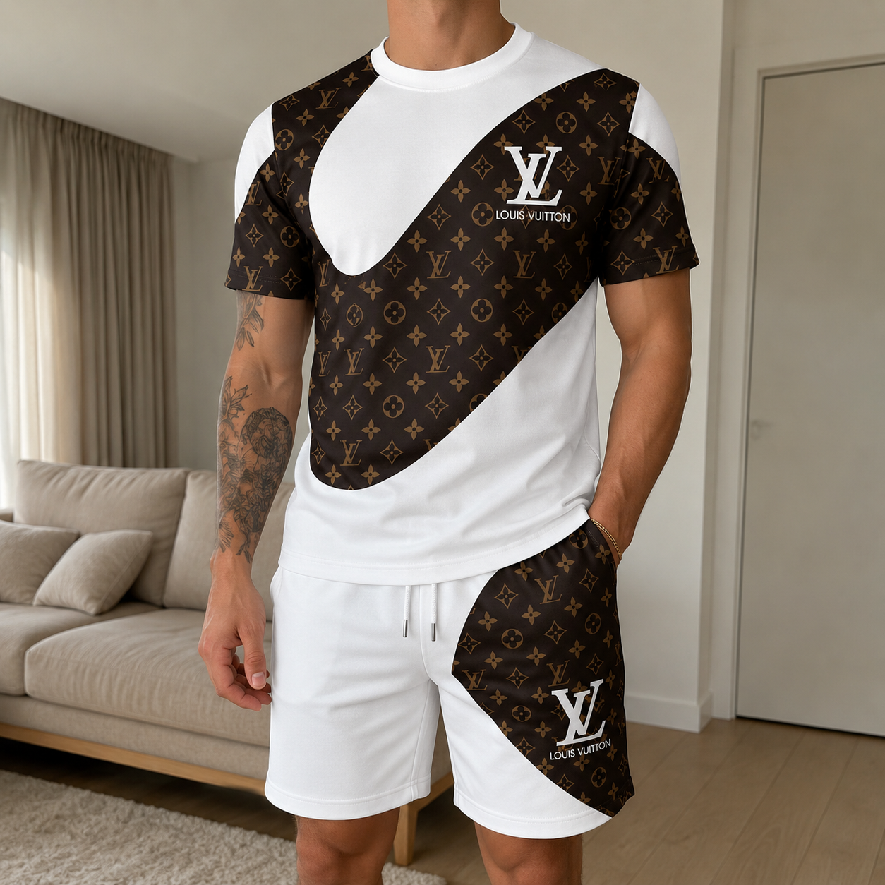 Men's Fashion Printed Short Sleeve Suit 3D1026070818