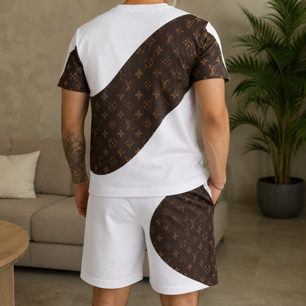 Men's Fashion Printed Short Sleeve Suit 3D1026070818