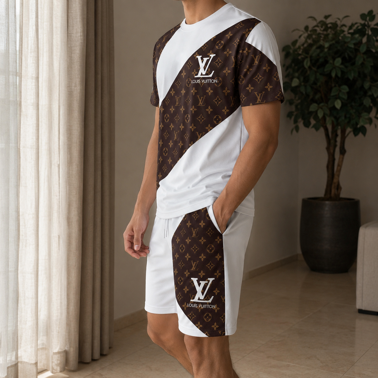Men's Fashion Printed Short Sleeve Suit 3D1026070818