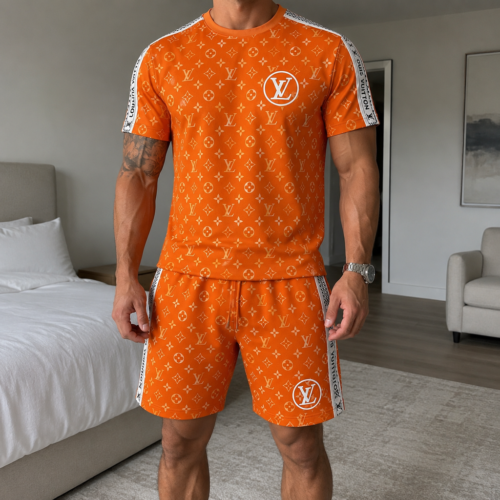 Men's Fashion Printed Short Sleeve Suit 3D1026070819