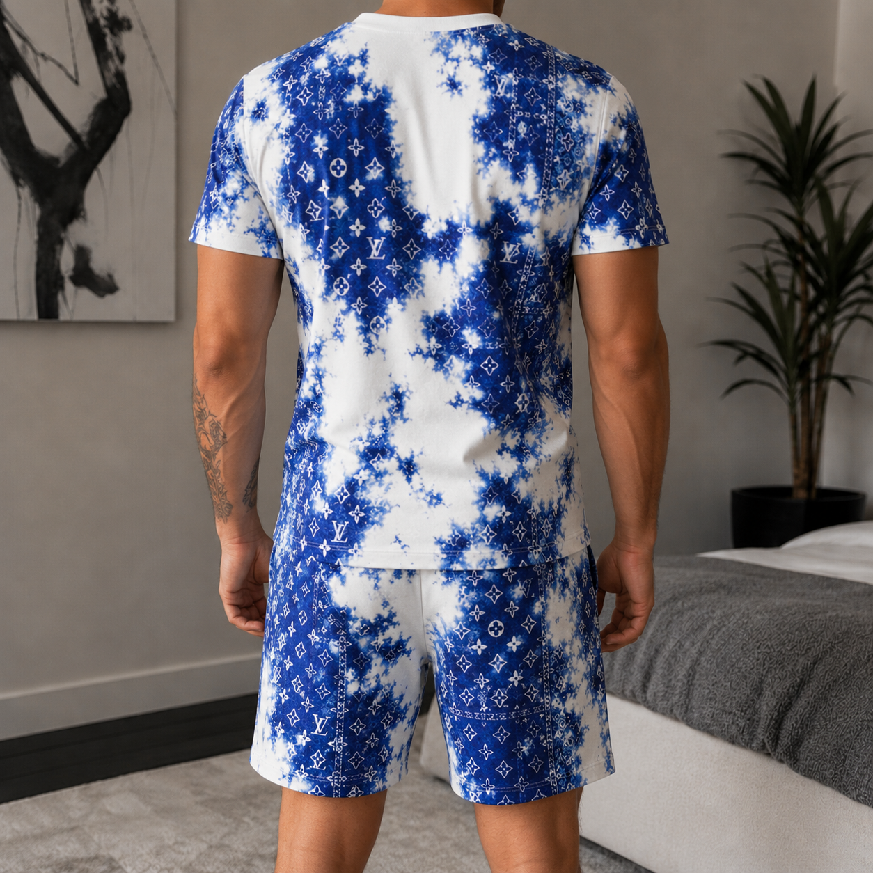 Men's Fashion Printed Short Sleeve Suit 3D1026070820