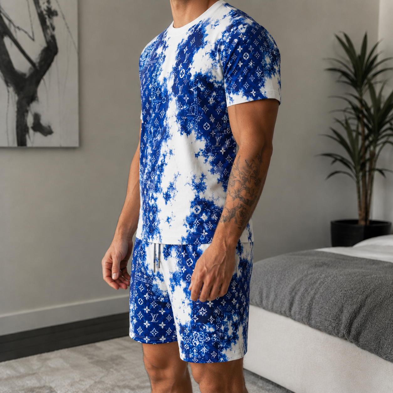 Men's Fashion Printed Short Sleeve Suit 3D1026070820
