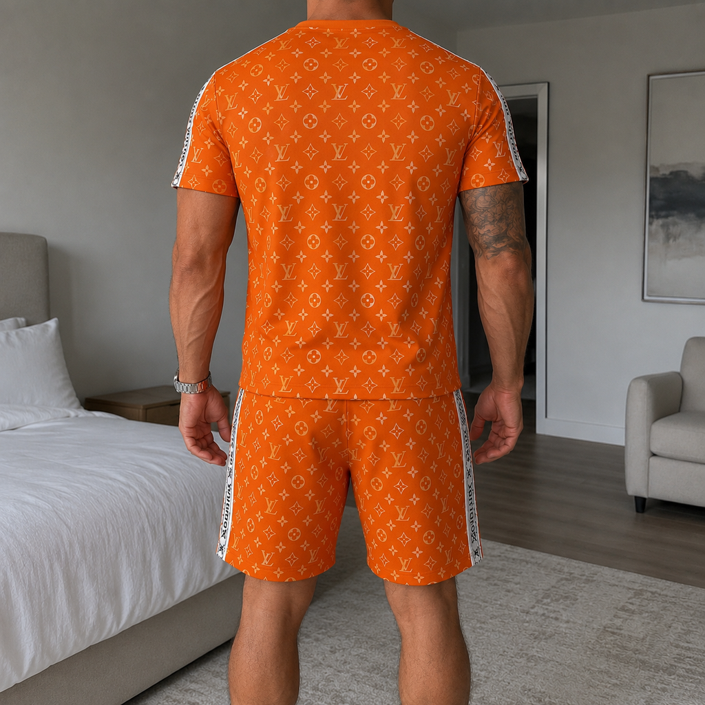 Men's Fashion Printed Short Sleeve Suit 3D1026070819