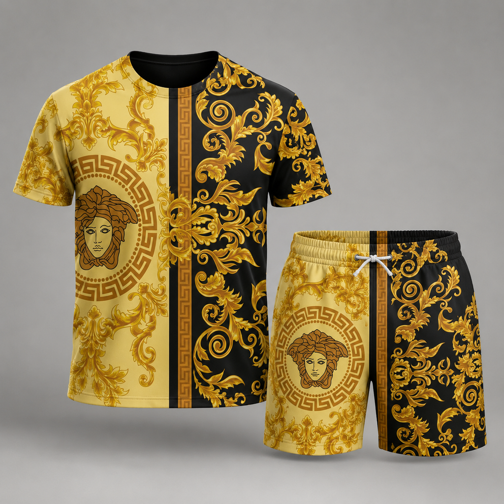 Men's Fashion Printed Short Sleeve Suit 3D1026070823