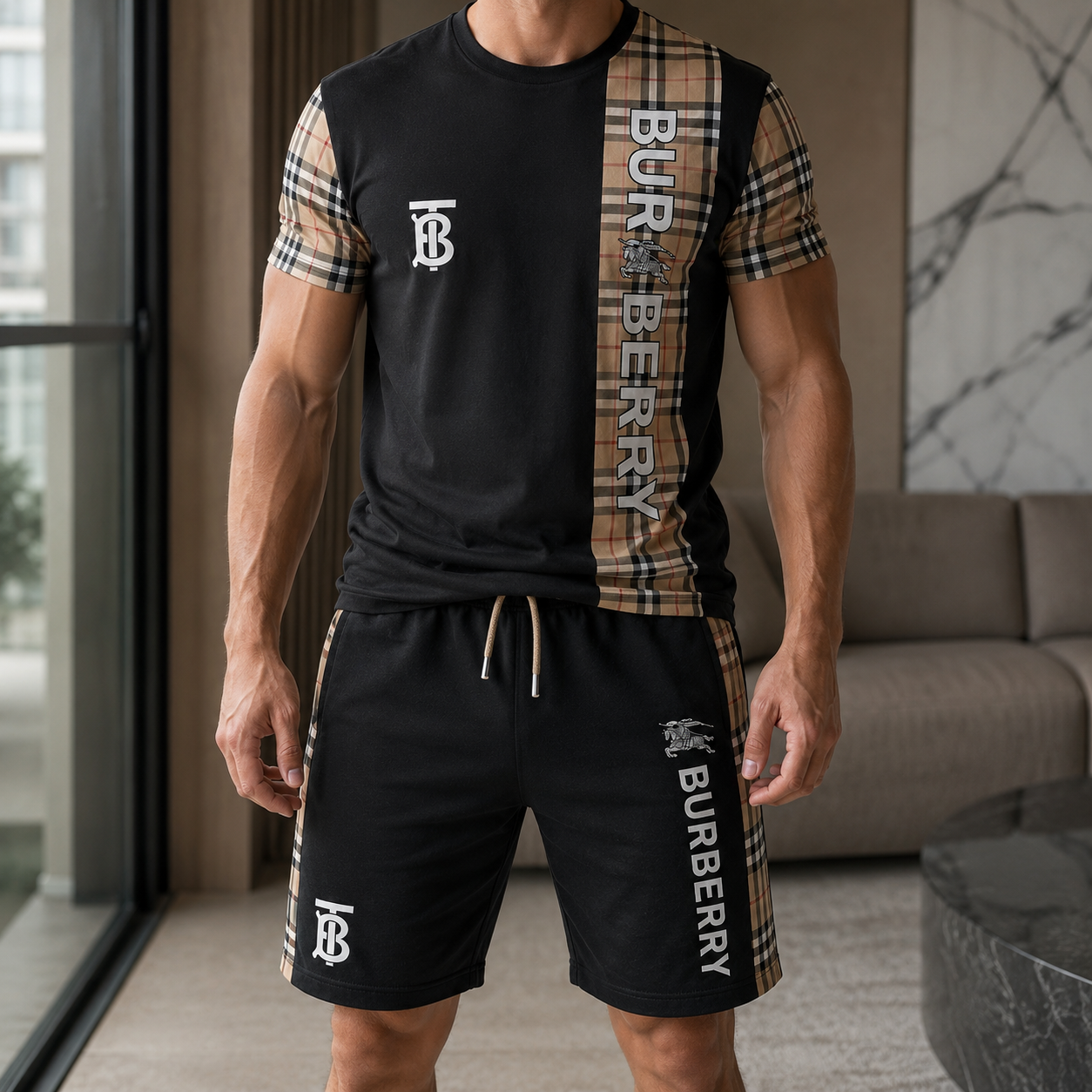 Men's Fashion Printed Short Sleeve Suit 3D1026070822