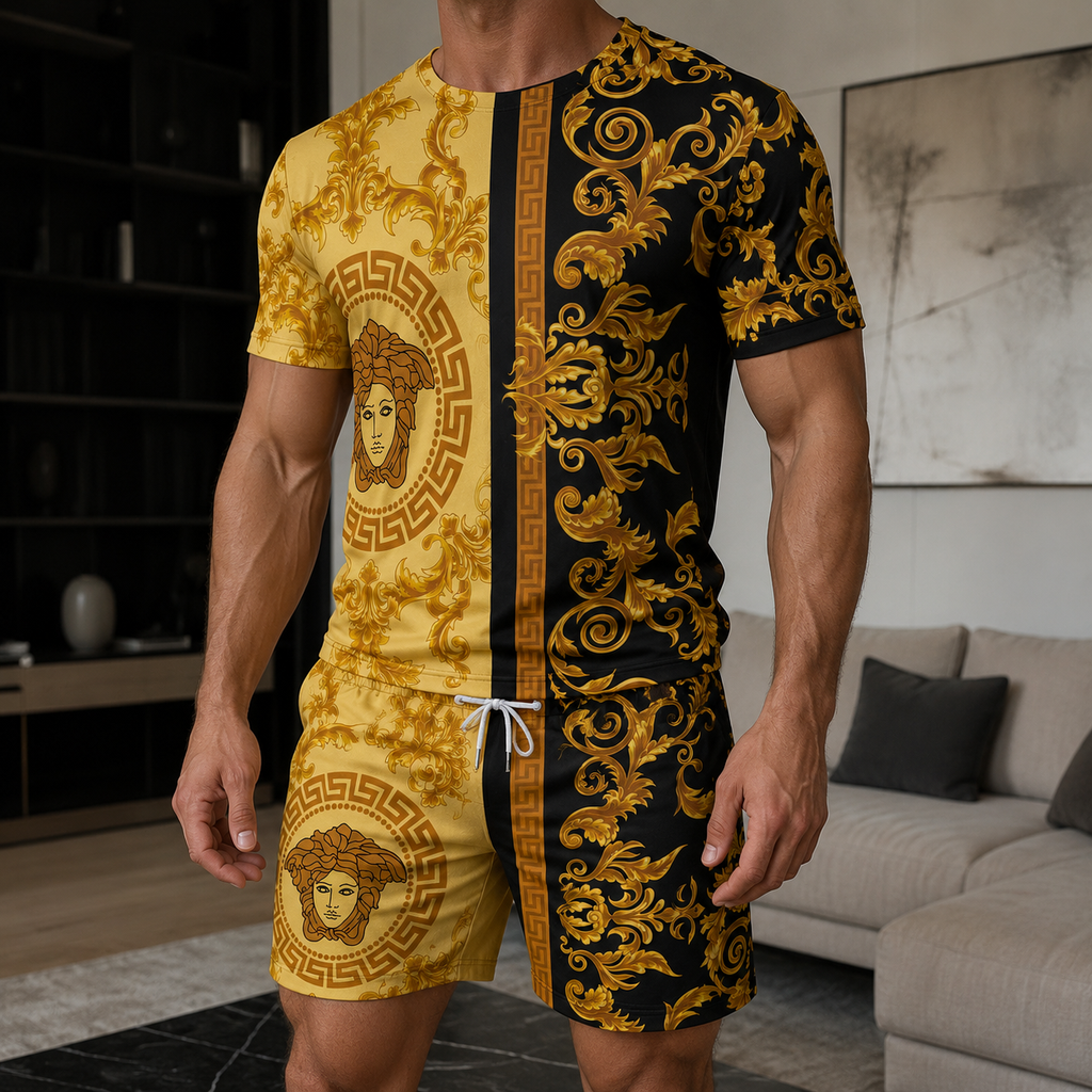 Men's Fashion Printed Short Sleeve Suit 3D1026070823