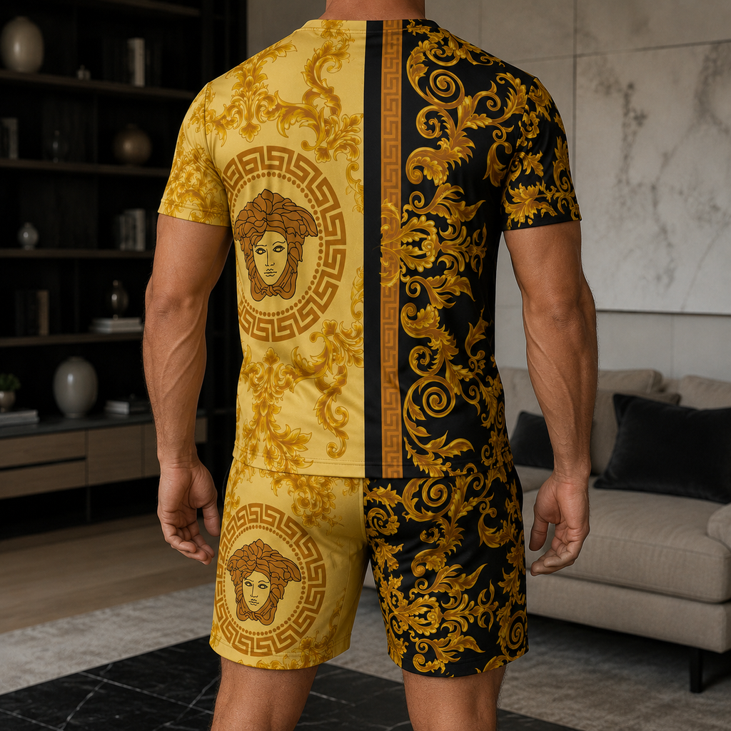 Men's Fashion Printed Short Sleeve Suit 3D1026070823