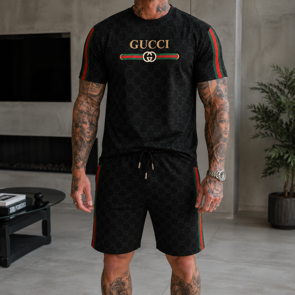 Men's Fashion Printed Short Sleeve Suit 3D1026070826