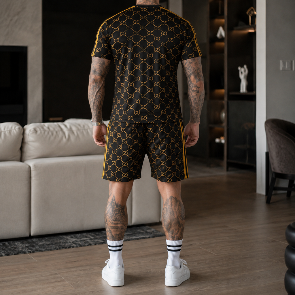 Men's Fashion Printed Short Sleeve Suit 3D1026070828