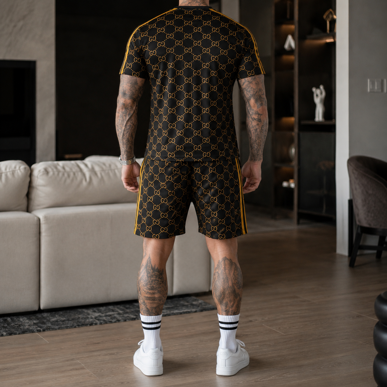 Men's Fashion Printed Short Sleeve Suit 3D1026070828