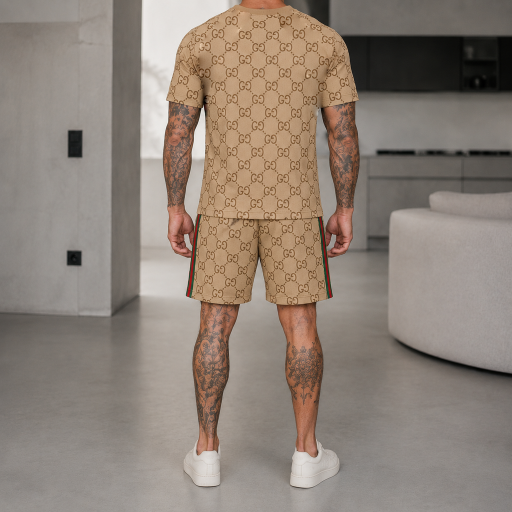 Men's Fashion Printed Short Sleeve Suit 3D1026070827