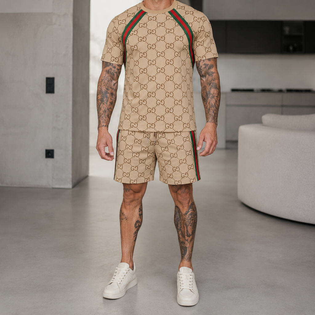 Men's Fashion Printed Short Sleeve Suit 3D1026070827
