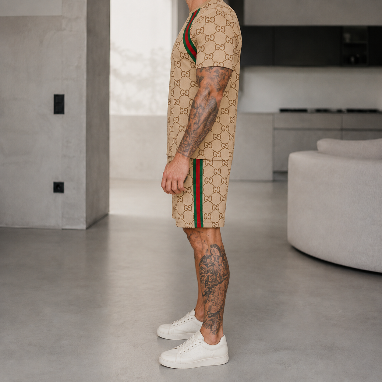 Men's Fashion Printed Short Sleeve Suit 3D1026070827