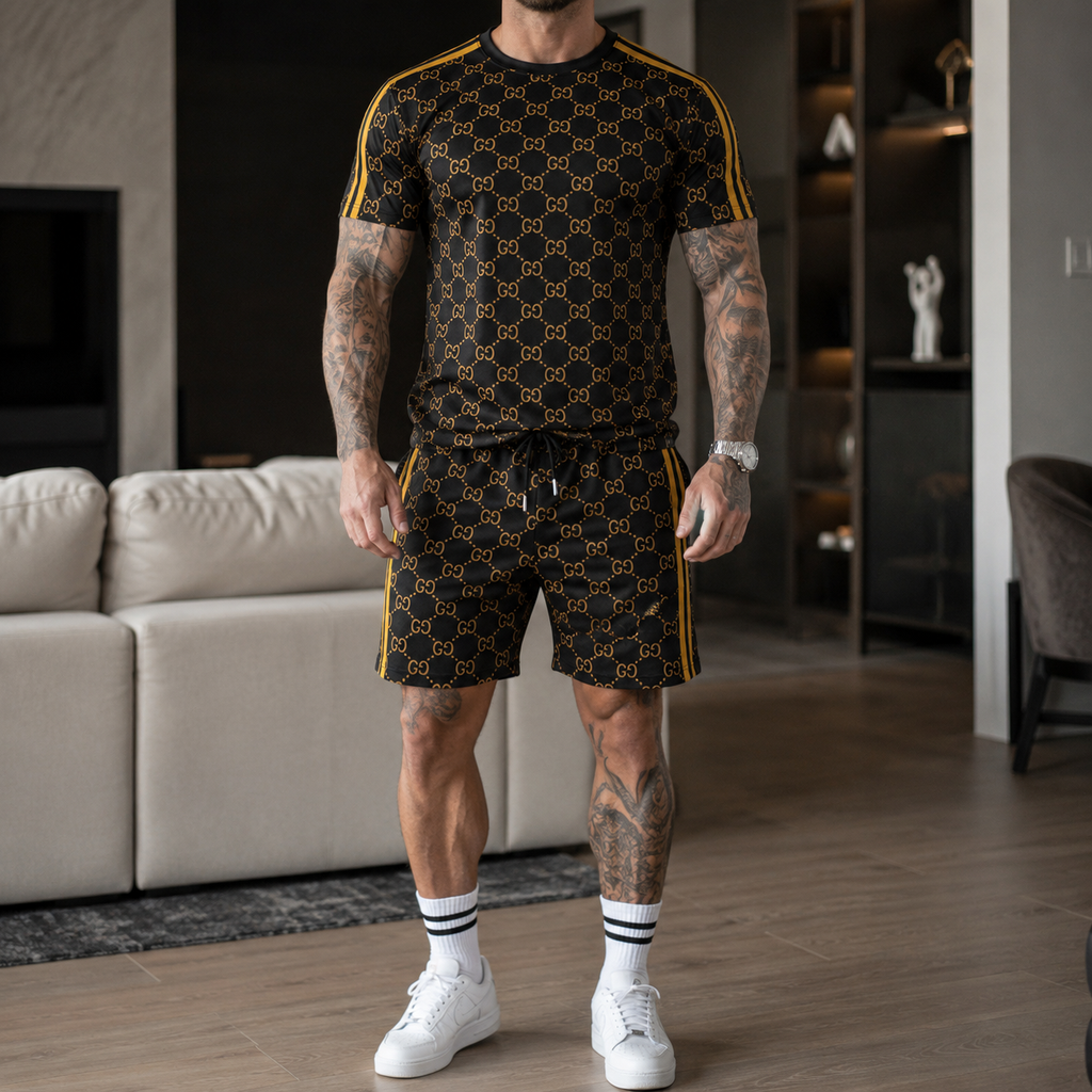 Men's Fashion Printed Short Sleeve Suit 3D1026070828