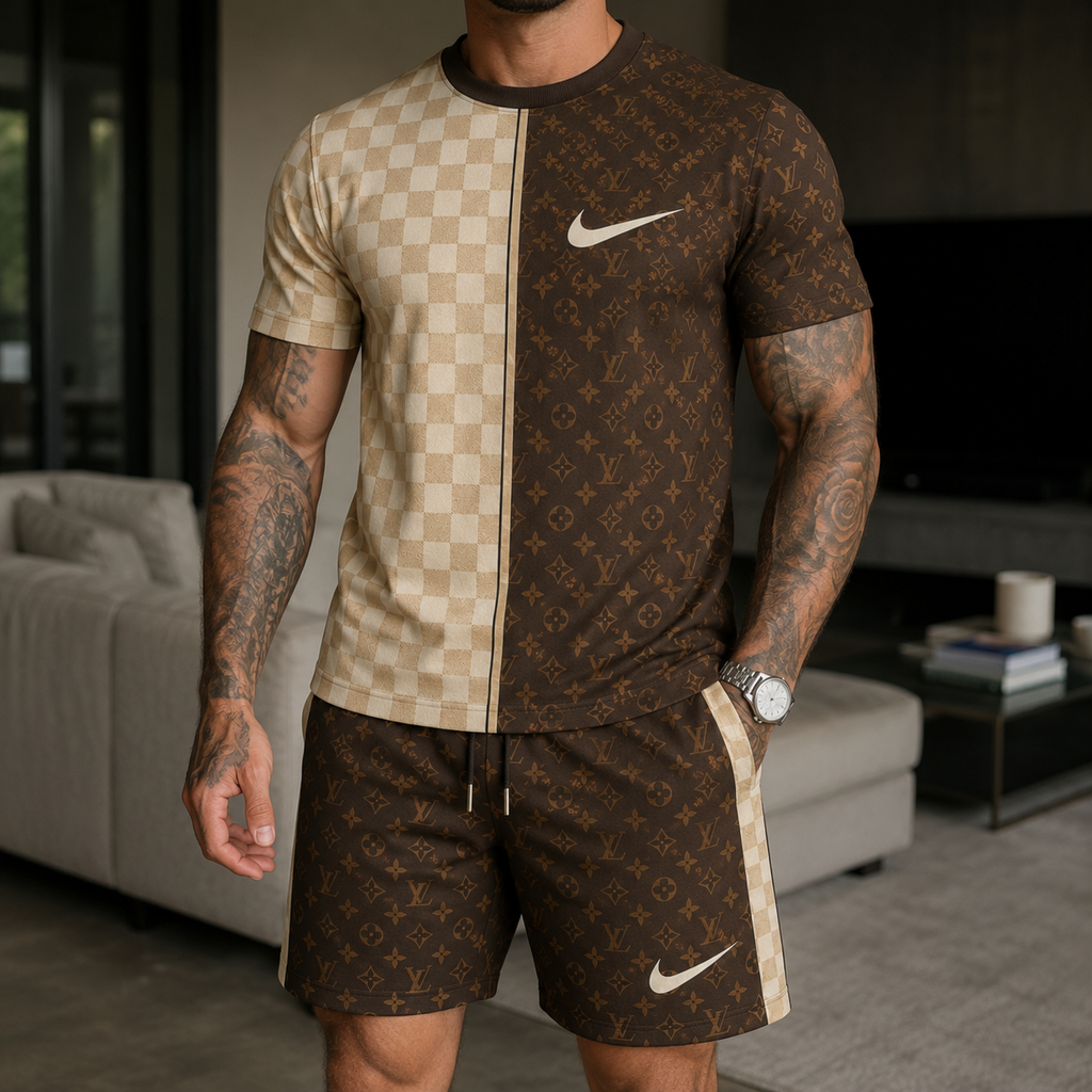 Men's Fashion Printed Short Sleeve Suit 3D1026070825