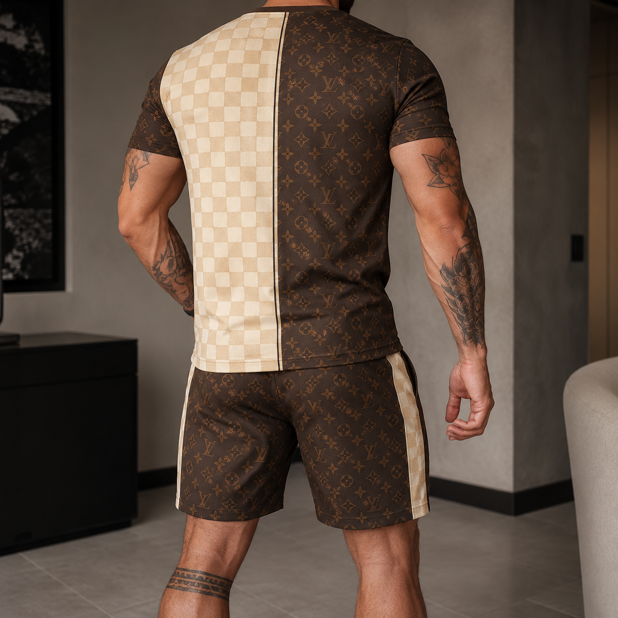 Men's Fashion Printed Short Sleeve Suit 3D1026070825
