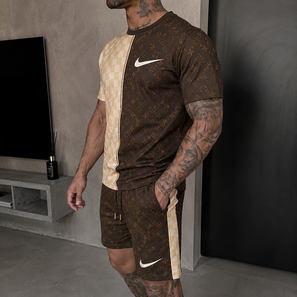 Men's Fashion Printed Short Sleeve Suit 3D1026070825