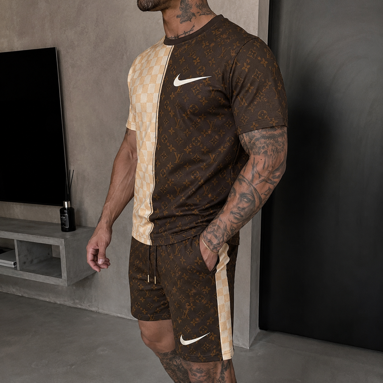 Men's Fashion Printed Short Sleeve Suit 3D1026070825