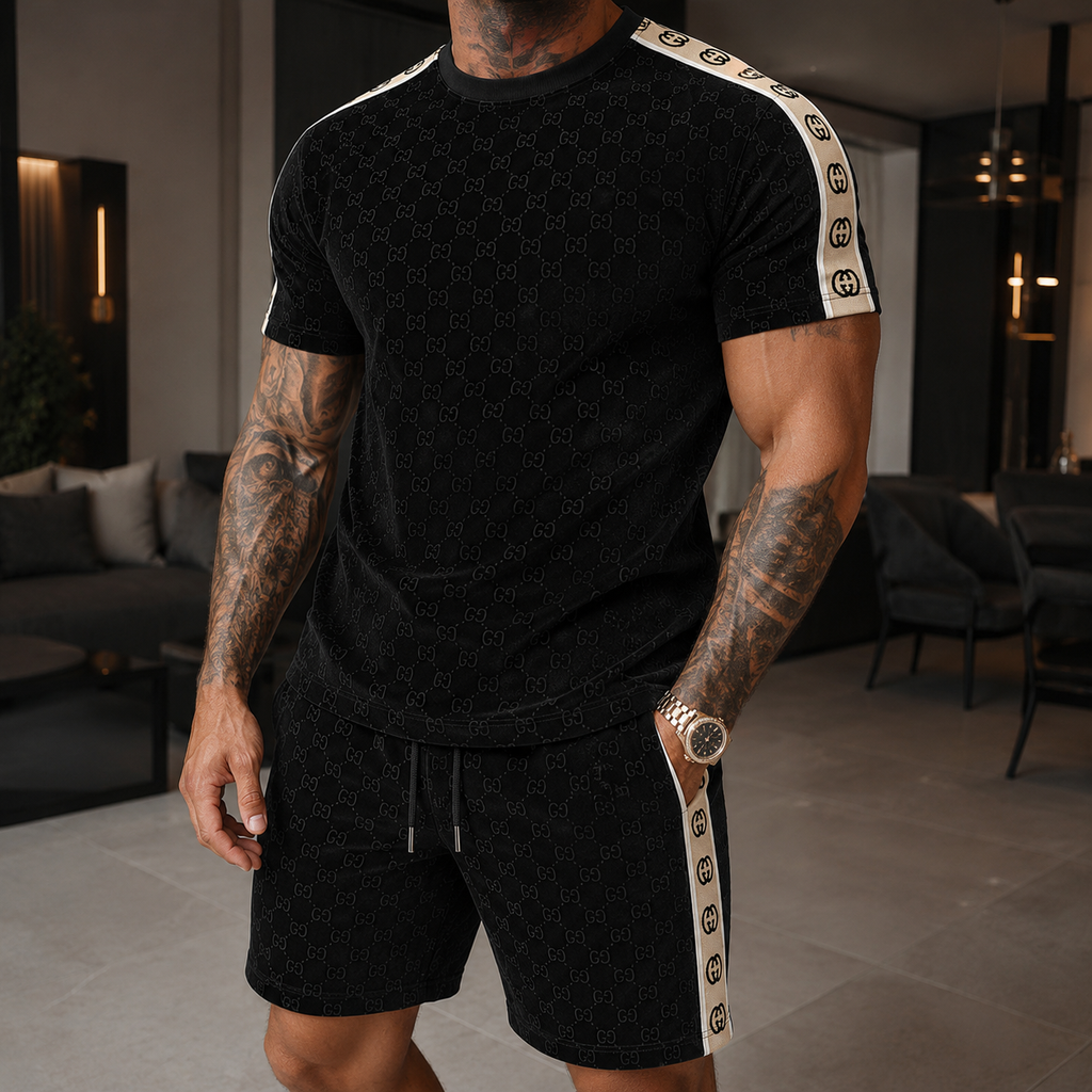 Men's Fashion Printed Short Sleeve Suit 3D1026070829