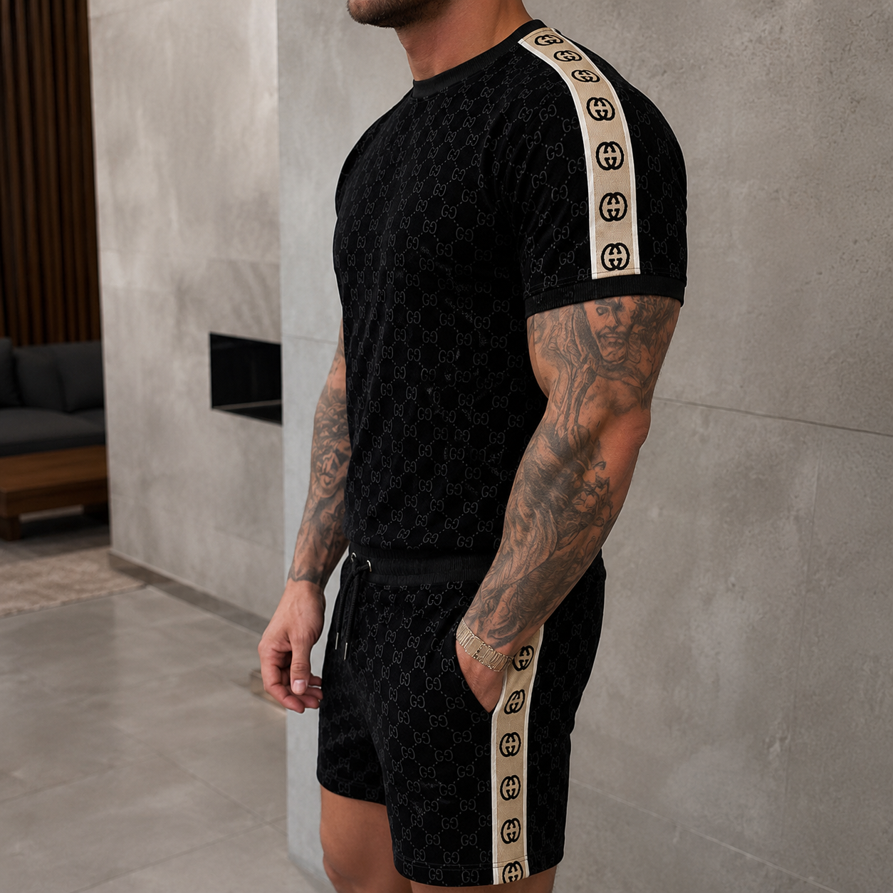 Men's Fashion Printed Short Sleeve Suit 3D1026070829