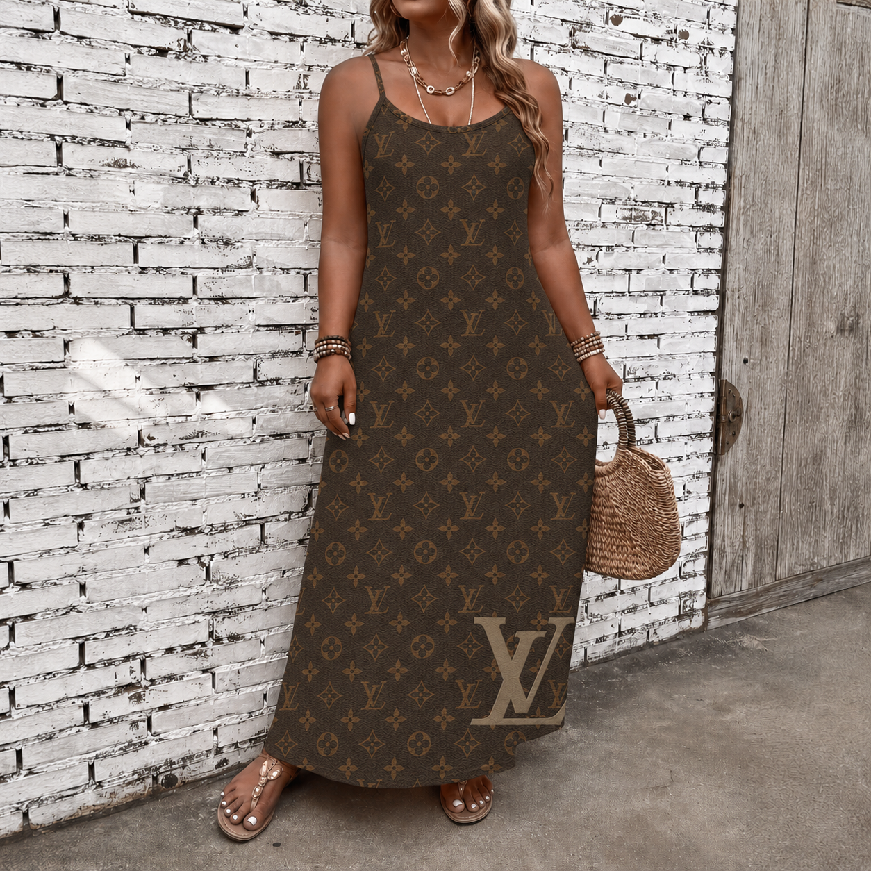 Classic Print V-Neck Pocket Cami Dress 3D1026070901