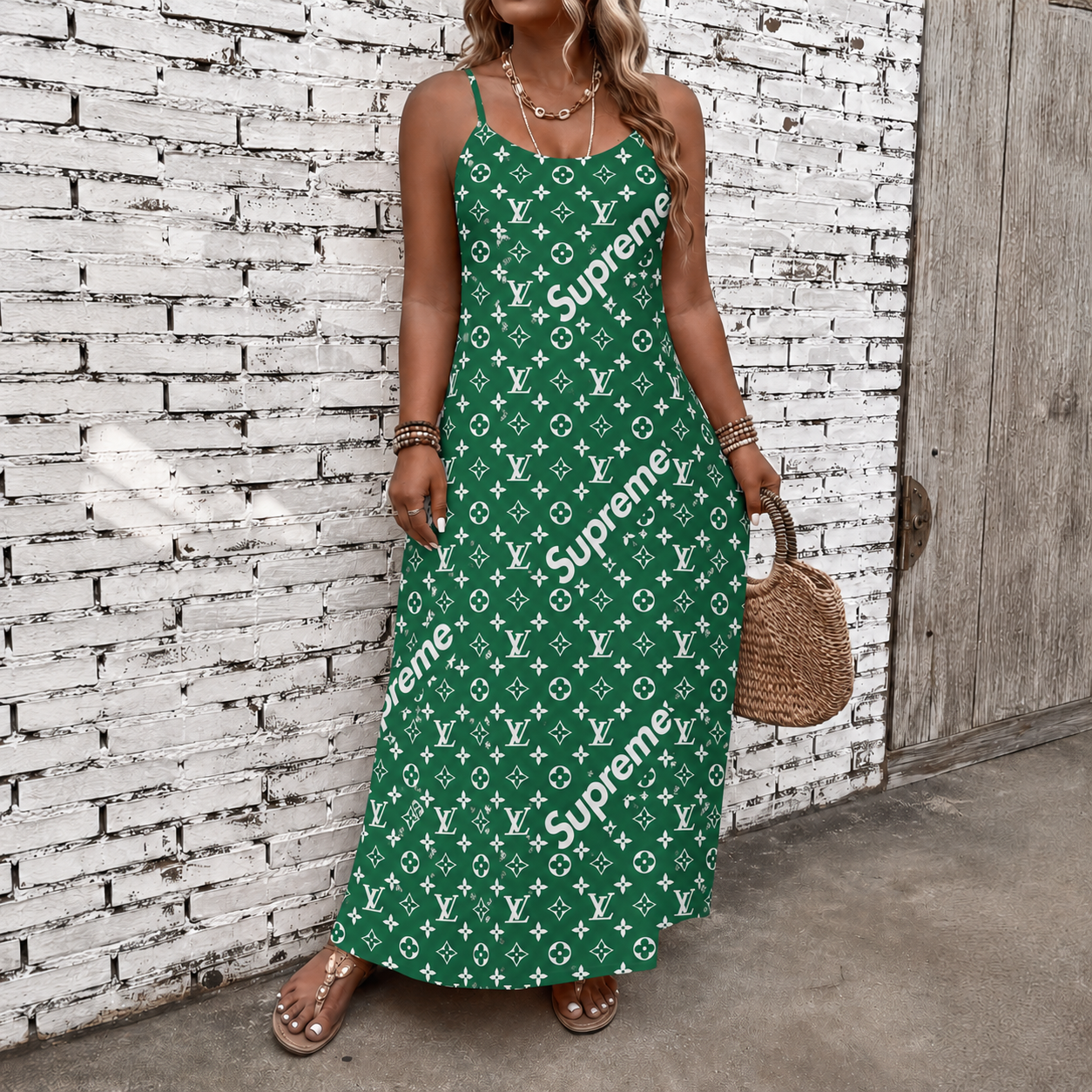 Classic Print V-Neck Pocket Cami Dress 3D1026070904