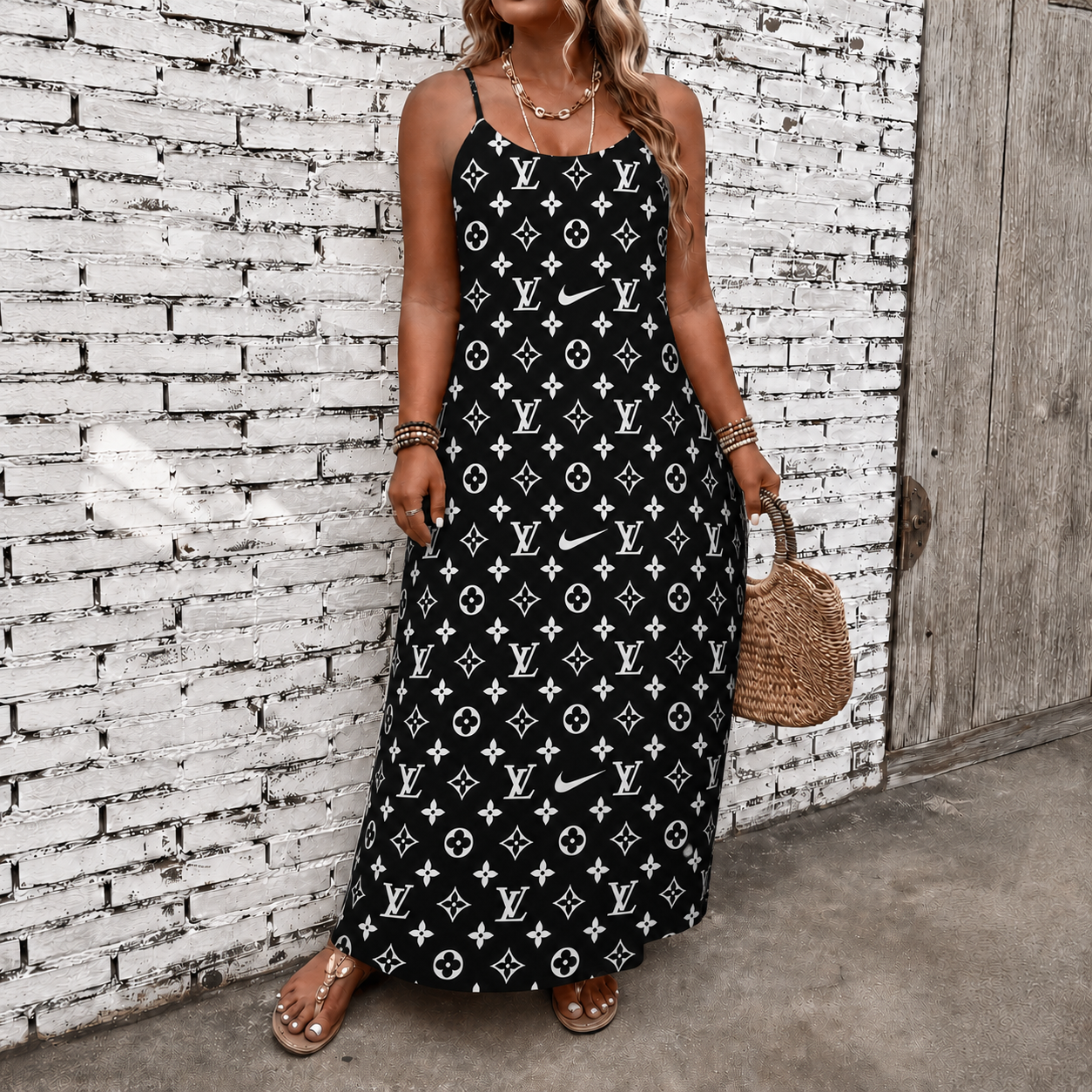 Classic Print V-Neck Pocket Cami Dress 3D1026070906