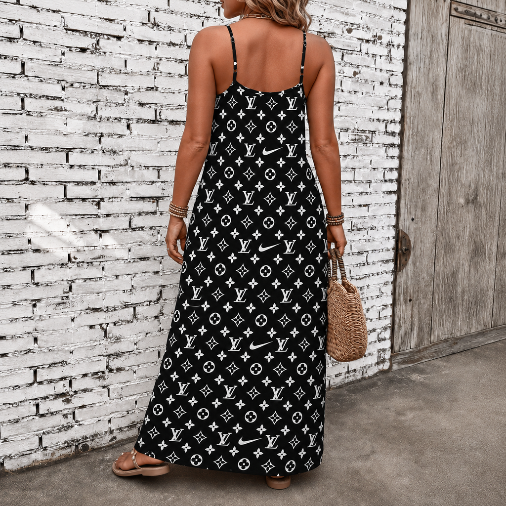 Classic Print V-Neck Pocket Cami Dress 3D1026070906