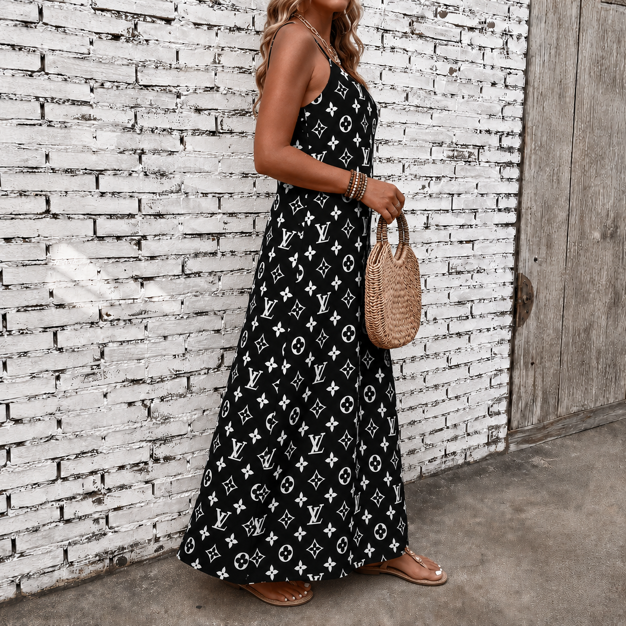 Classic Print V-Neck Pocket Cami Dress 3D1026070906