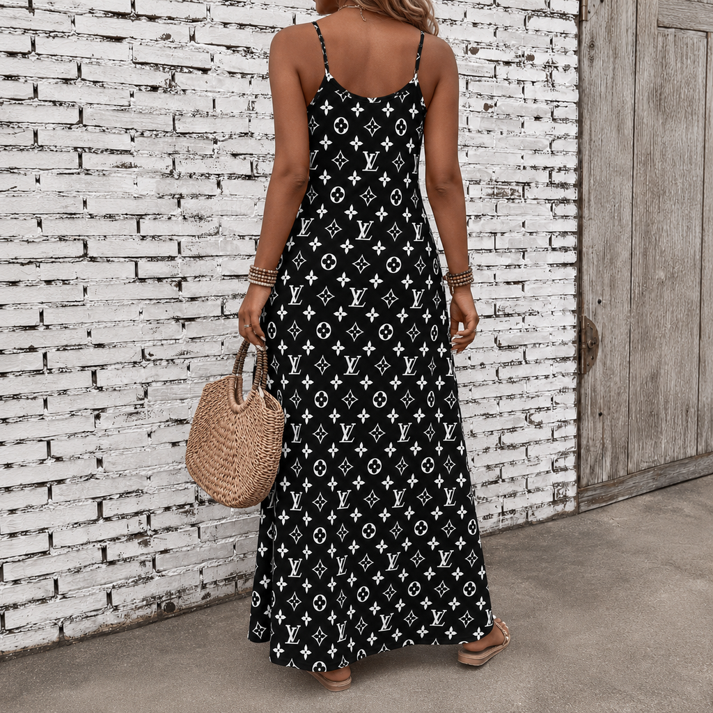 Classic Print V-Neck Pocket Cami Dress 3D1026070902