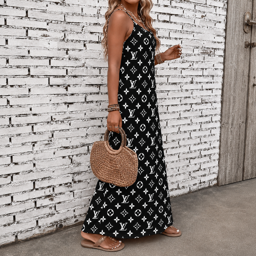 Classic Print V-Neck Pocket Cami Dress 3D1026070902