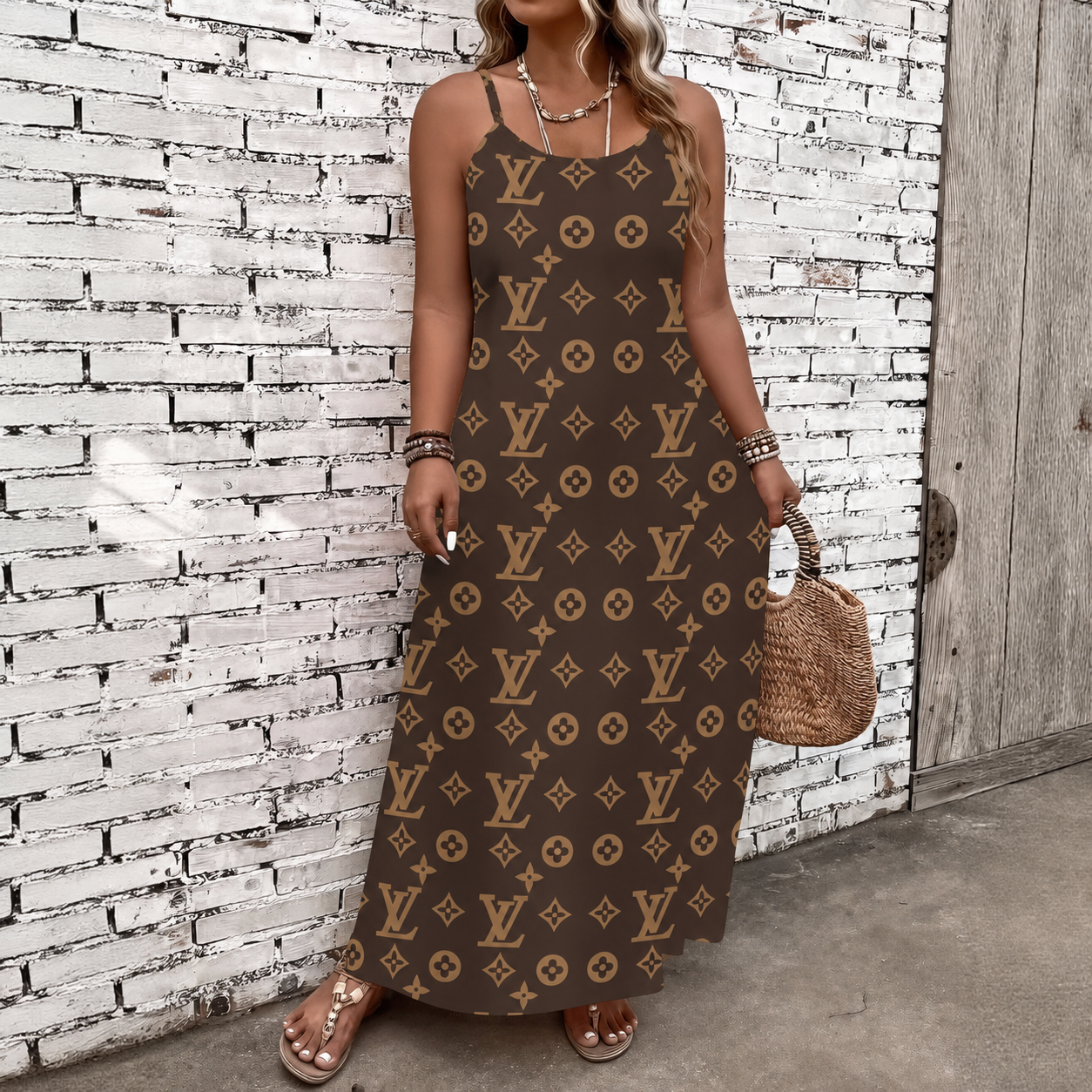 Classic Print V-Neck Pocket Cami Dress 3D1026070909