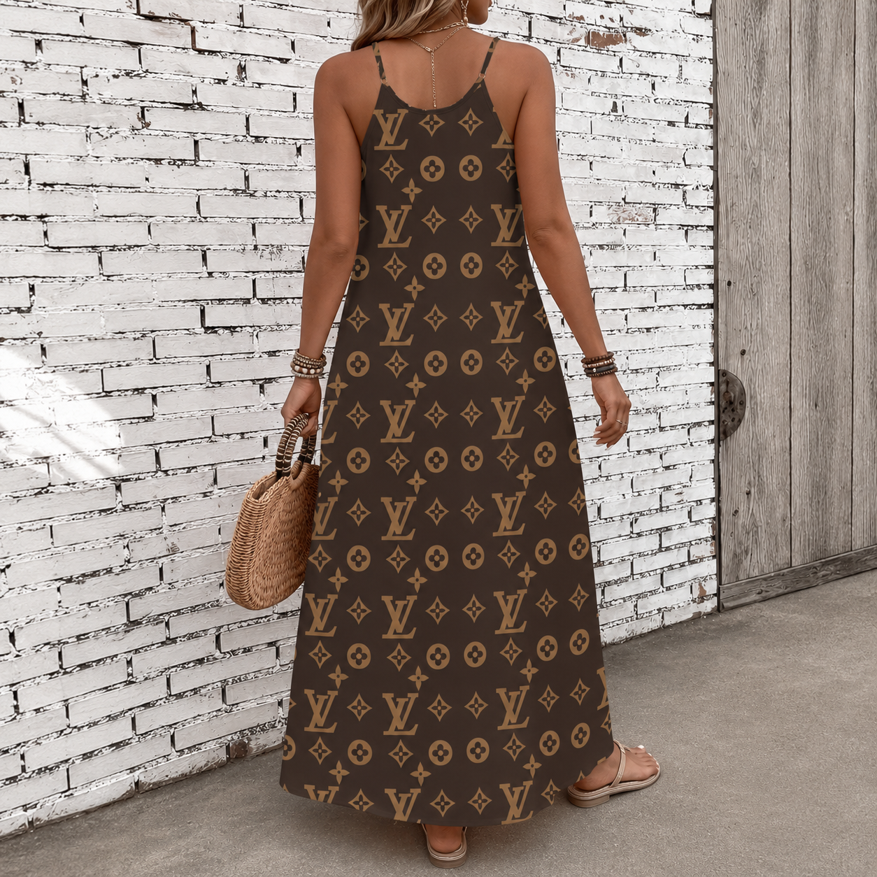 Classic Print V-Neck Pocket Cami Dress 3D1026070909
