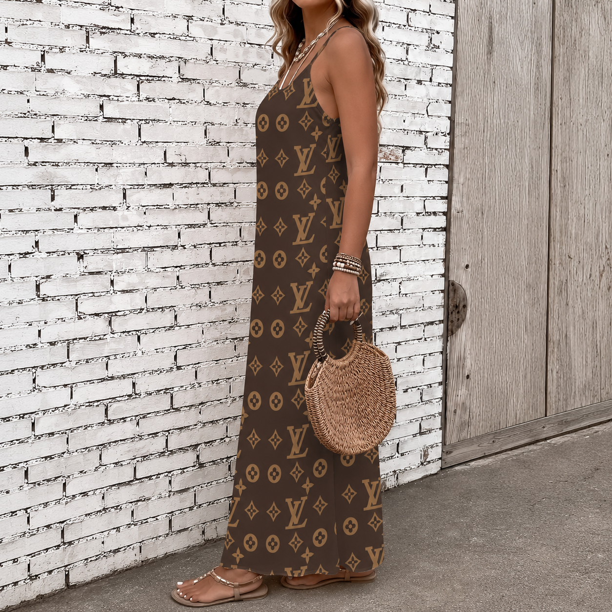 Classic Print V-Neck Pocket Cami Dress 3D1026070909