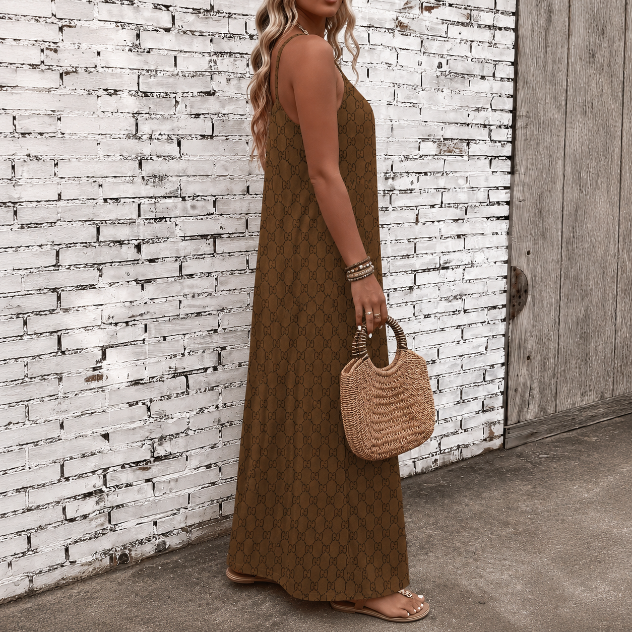 Classic Print V-Neck Pocket Cami Dress 3D1026070910