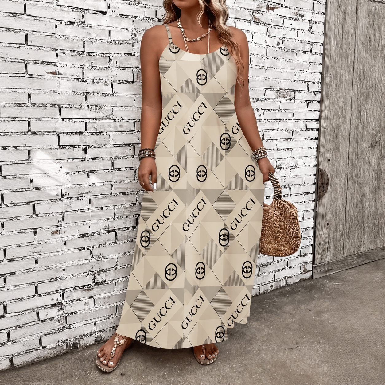 Classic Print V-Neck Pocket Cami Dress 3D1026070911