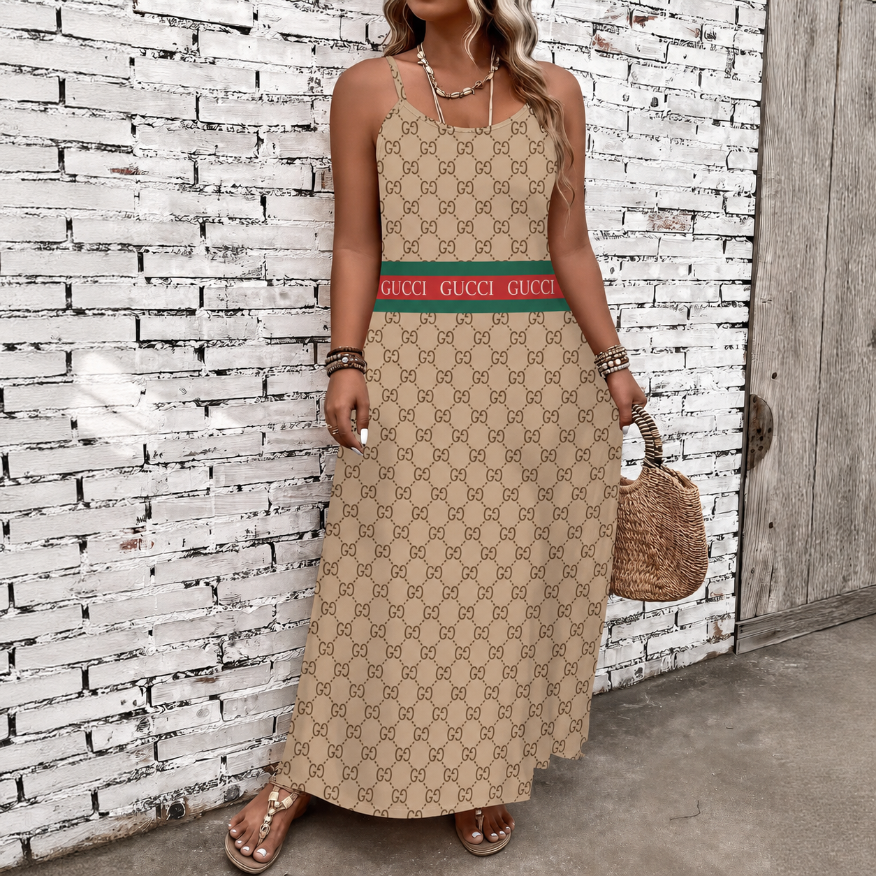 Classic Print V-Neck Pocket Cami Dress 3D1026070913
