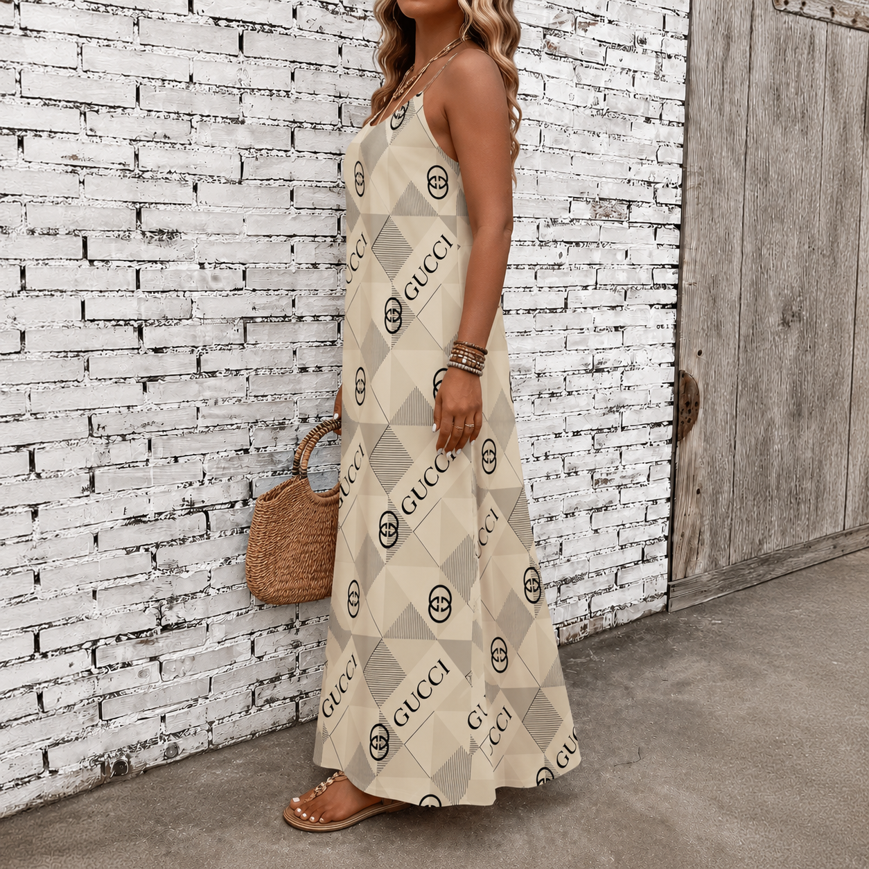 Classic Print V-Neck Pocket Cami Dress 3D1026070911