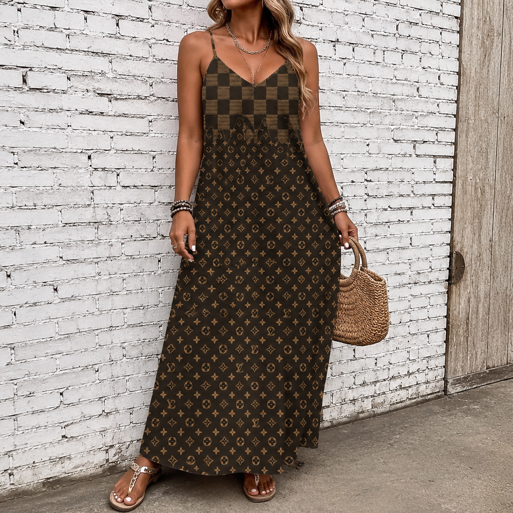 Classic Print V-Neck Pocket Cami Dress 3D1026070920