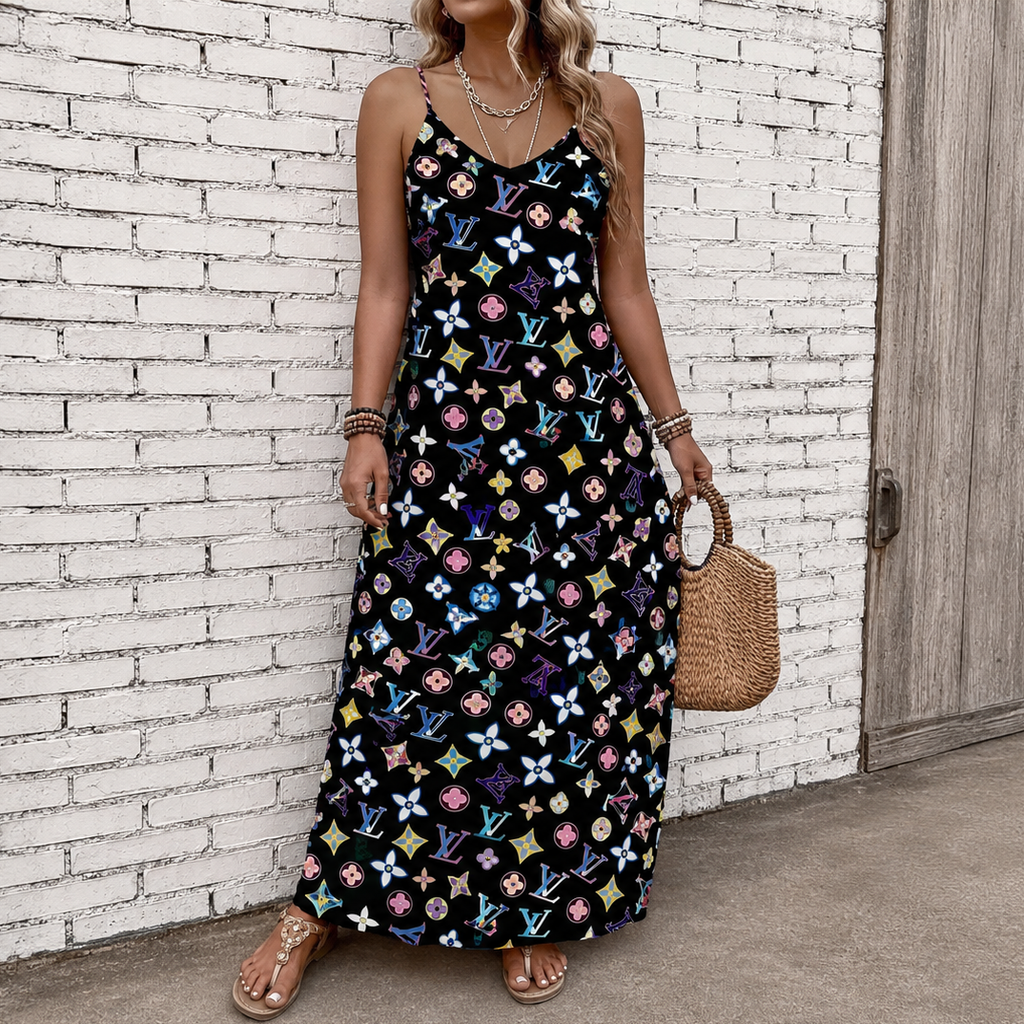 Classic Print V-Neck Pocket Cami Dress 3D1026070919