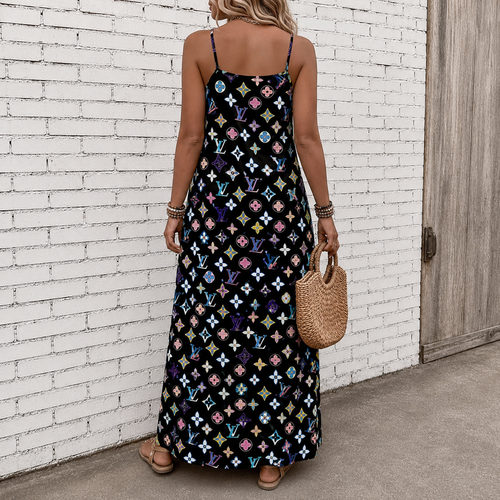 Classic Print V-Neck Pocket Cami Dress 3D1026070919